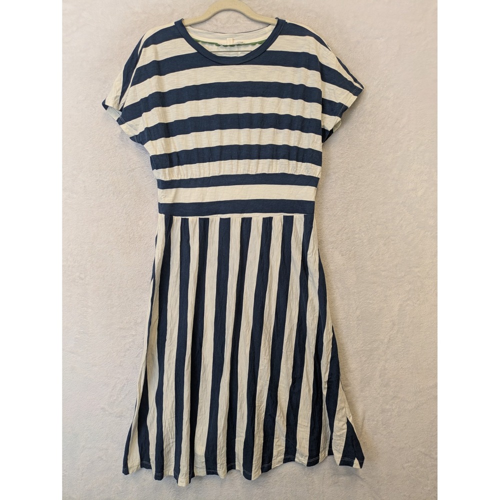 Downeast Navy Blue White Striped Midi Dress L‎
